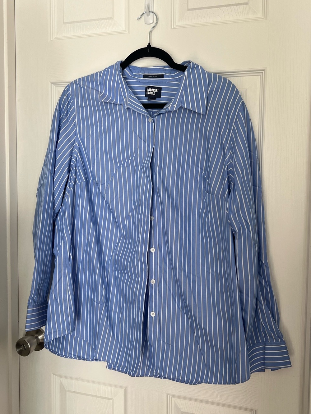 Lands’ End 100% Cotton Blue & White Striped Button-Up Shirt | 18W